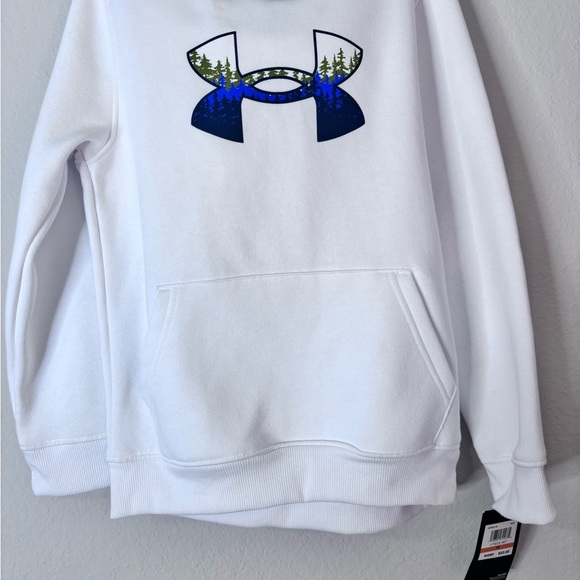 NWT Under Armour White Hoodie with Blue and Green Logo Youth Small - Picture 2 of 13